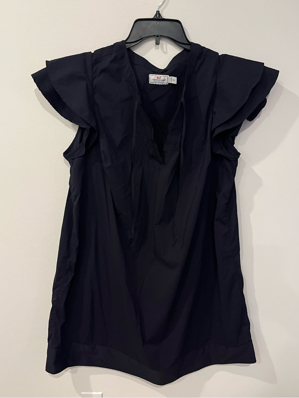 Vineyard Vines Harbor Performance Navy  Flutter Sleeve Notch Tie Neck Dress XXL